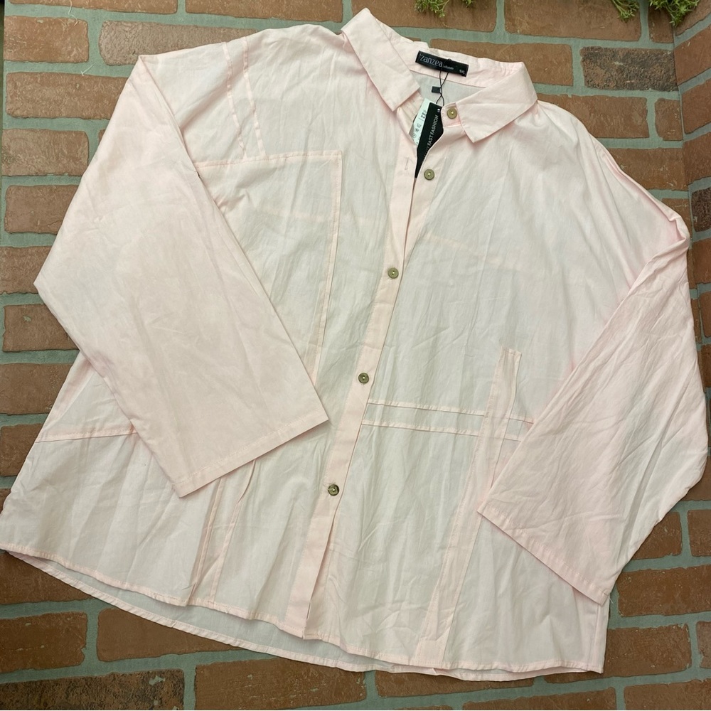 NWT Zanzea Womens Plus Size 5X 100% Cotton Pink Button-Up Shirt